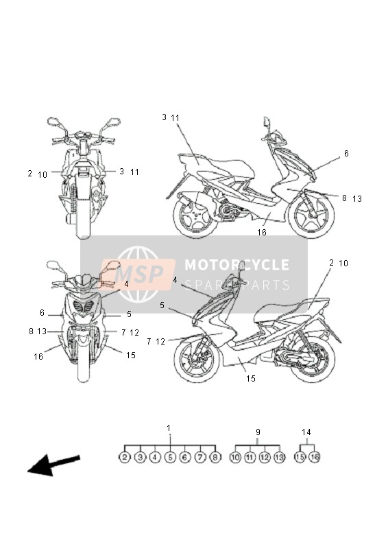 Yamaha YQ50 AEROX 2011 GRAFIK & EMBLEM für ein 2011 Yamaha YQ50 AEROX